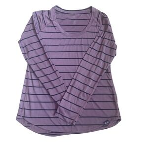 Patagonia Capilene Cool Trail Long Sleeve Shirt Purple Striped Womens Small